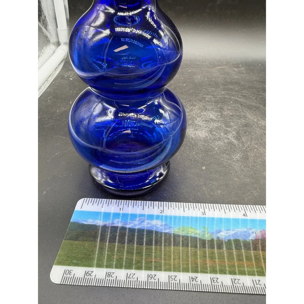 Vintage Cobalt Blue Glass Bud Vase Double Bulb Gourd‎ Shape Mid Century Modern